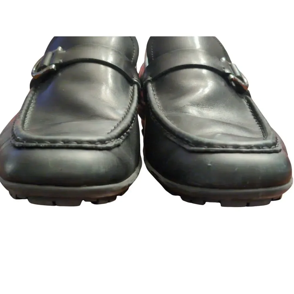 Ferragamo Gancini Loafers Womens 10 Black Leather Made In Italy Designer Shoes